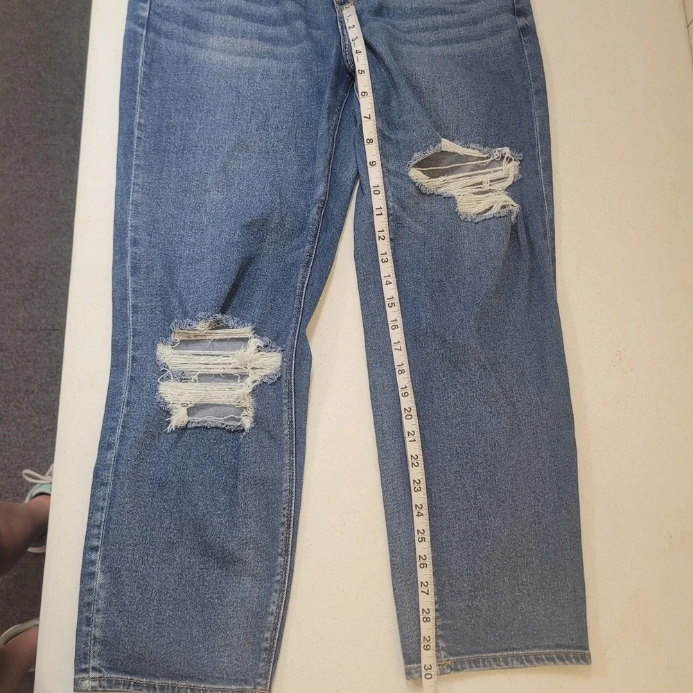 American Eagle 14 Mom Jeans Womens Blue Distressed High Rise Stretch Denim